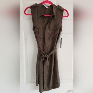 Lord & Taylor Olive/Brown Button Up Dress